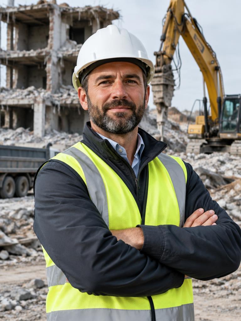 Construction business owner at a demolition site